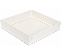 Коробка клубника в шоколаде с пластиковой крышкой 250*250*50 мм (белая)